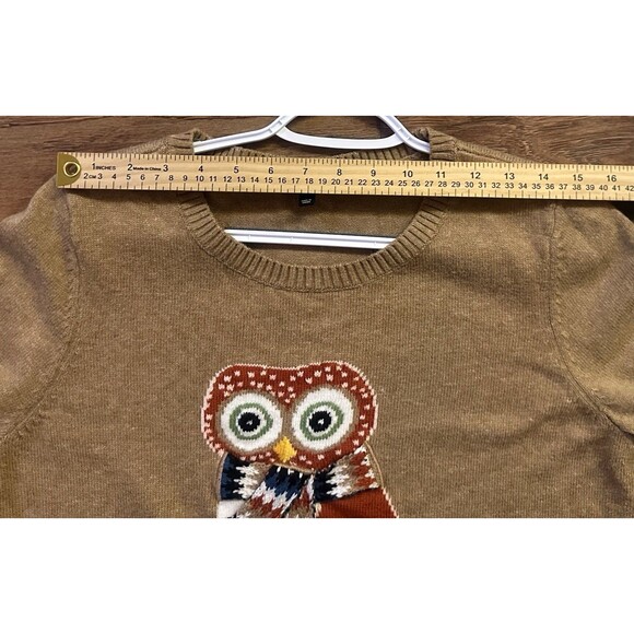 Talbots Cotton Blend Brown Owl 3D-Knit Crew Neck Pullover Sweater Size Large - Picture 7 of 8